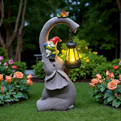 Solar Elephant Garden Statues with LED Lights, Outdoor Decor for Patio Yard Balcony - Unique Housewarming Birthday Gifts for Women Mom Grandma