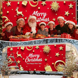 IVN Merry Christmas Happy New Year Garage Door Banner 13x6 ft Christmas Garage Door Wnter Scene Background Indoor Outdoor Red Gold Reindeer Tree Holiday Decorations for Home and Events Wall Backdrop Decor