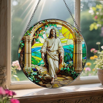Stained Glass Suncatcher, Christian Sun Catcher Ornament; Stained Glass Window Hanging, Christmas Ornament, Religious Home Decor; Christian Gifts, Religious Gifts, Jesus Gift for Easter or Christmas