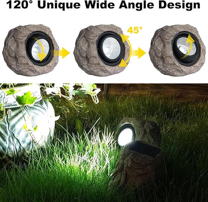 Candieslife Solar Rock Lights Outdoor Garden Waterproof - Super Bright LED Solar Spotlights, Solar Powered Landscape Path Decorative Garden Stone Lights for Pathway, Walkway, Yard, Patio (2 Pack)