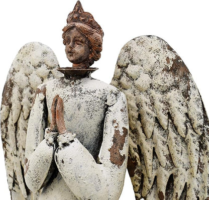 Linfevisi Garden Angel Statue Decor Rustic Metal Angel Sculpture Garden Yard Art Heavenly Home Decor Antiqued Accent Housewarming Gift (Style 1)