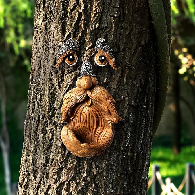 Playful Tree Faces Decor Outdoor (6.3" Tall), Whimsical Tree Decorations Outdoor for Gardens & Yards, Adding Personality to Nature for Your Lawn & Garden Ornaments (Small)