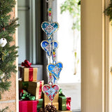 Heart Shaped Metal Bell Chime, Hanging Wind Chime for Outside with 4 HandPainted Bells for Christmas Decorations Cowbells, Jingle Bells, Wind Bell for Craft, Vintage Garland Hanger (Multi 33")