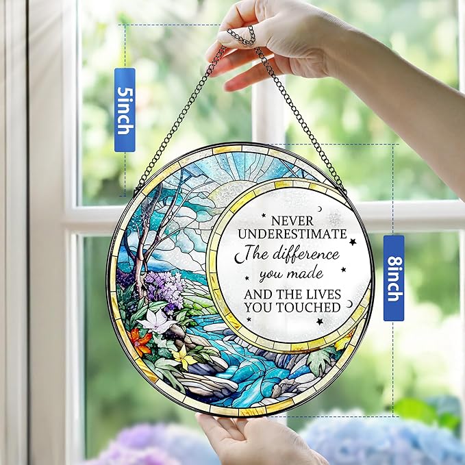 Thank You Gifts, Stained Glass Suncatcher Ornament, Window Hanging, Going Away/Goodbye, Appreciation, Retirement Gifts for Women, Men, Coworker, Boss, Friend | Retirement Party Decorations - Style L