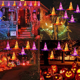 DAZZLE BRIGHT 8 Pcs Hanging Witch Hat String Lights, Light Up Waterproof Halloween Decorations with Remote Control for Outdoor Garden Party Carnival Supplies Decor (2 Pack)