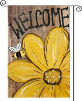 AVOIN colorlife Bee Sunflower Spring Summer Garden Flag 12x18 Inch Double Sided Outside, Welcome Wood Grain Yard Outdoor Flag