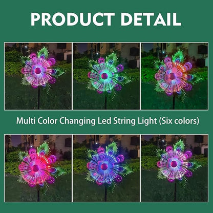 40" Solar Peacock Wind Spinners Garden Stake, Solar Wind Sculpture Yard Art Decorations for Lawn, Patio & Yard & Garden Decor, Metal Purple Whirligigs Wind Spinners Outdoor