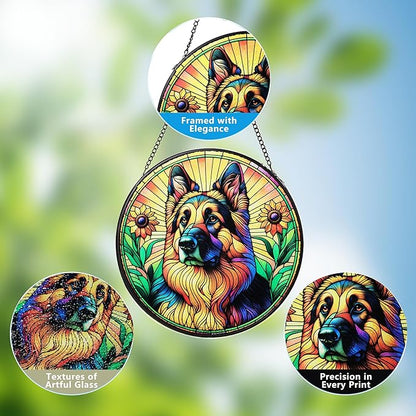 Stained Glass Dog Memorial Suncatcher,German Shepherd Window Hanging,Sympathy Gifts for Pet Loss,7.9 inch/20 cm Home and Garden Decor for Dog Lovers