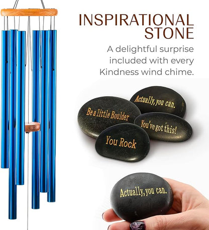 UpBlend XL Wind Chimes for Outside Gift – Deep Tone Wind Chime with Decorative Stone – Garden and Patio Décor for Porch or Yard, Elegant Outdoor Ornament, Meaningful Gift for Neighbors. 41” Blue.