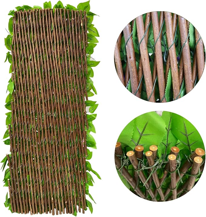 Expandable Fence Privacy Screen for Balcony Patio Outdoor,Decorative Faux Ivy Fencing Panel,Artificial Hedges (Single Sided Leaves)