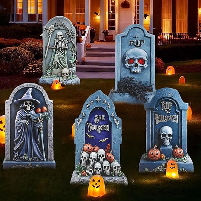 5PCS 26.7X15.7" Large Tombstones Halloween Decorations Garden Signs,Outdoor Cemetery Tombstone Decoration With H Metal Stake,Waterproof Halloween Party Decorations,Outdoor lawn Family Gatherings