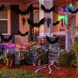 Hanging Bats Halloween Decorations 12pcs 3D Realistic Halloween Hanging Flying Bat with Glowing Eyes for Outdoor (3 Styles)