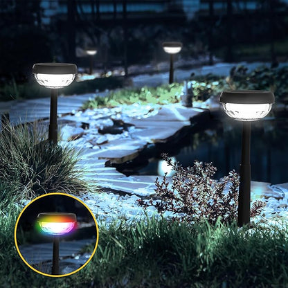 Ensenior Solar Pathway Lights IP65 Waterproof, RGB Color Changing & 6500K Cool White, 8-16Hr Runtime, Flower Pattern Garden Lights for Walkway Porch Yard - 8 Pack