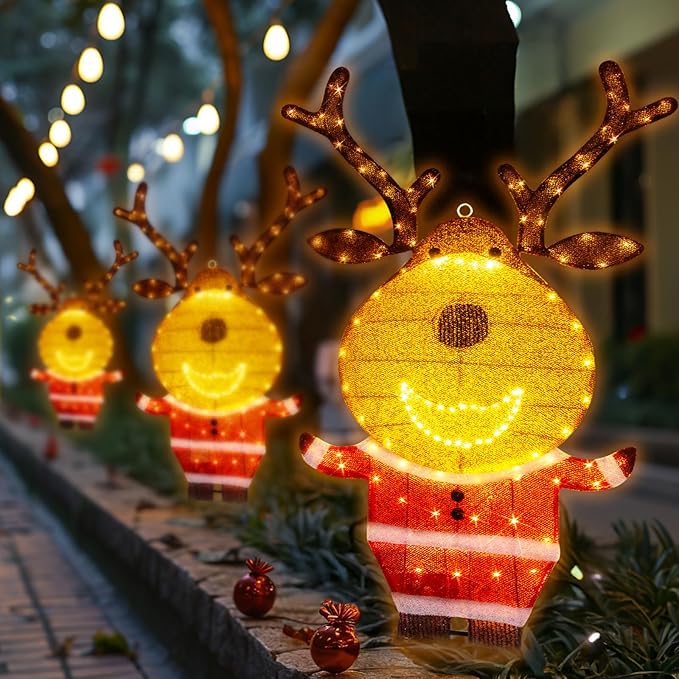 EAMBRITE Lighted Reindeer Christmas Decorations Outdoor, Animated Deer with Motion Sensor & Music, 2-in-1 Yard Stake Hanging Wall Decor for Indoor Holiday Decorations, Outside Yard Patio Home Decor