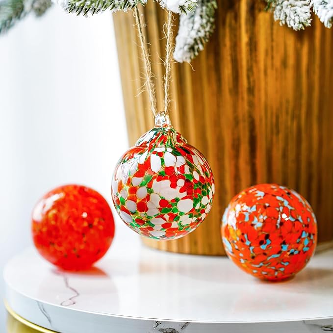 Set of 3 Hand Blown Glass Ball Ornament 2.3in Hanging Glass Gazing Balls Decor for Garden Patio