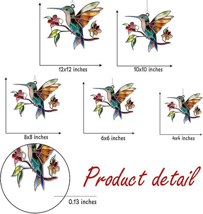 Hummingbird and Flowers Acrylic Suncatcher, Flower Suncatchers for Window Hangings, Stained Glass Effect Garden Decor, Gift for Mother's Day, Mom, Grandma, Wife, Women