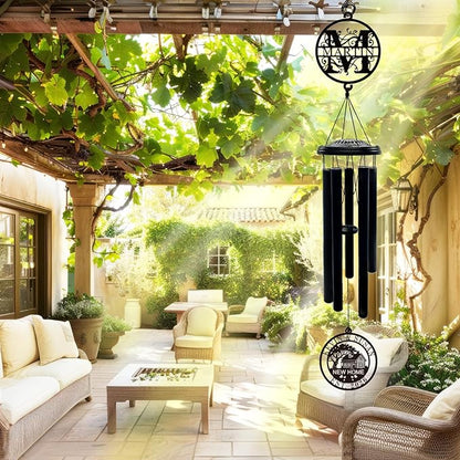 Personalized New Home Wind Chimes, 37" Large Deep Tone Wind Chime with Custom Name & Initial Metal Sign, Housewarming Gift for New Homeowners Couples, Established Date, Outdoor Garden Patio Decor