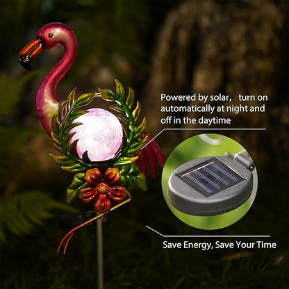 Solar Globe Lights for Garden Decoration,40.9 Inch Flamingo Front Porch Decor with Cracked Glass Puck Light for Outside Patio Pathway Yard Decoration