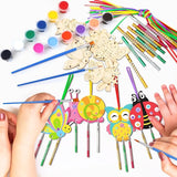 JellyArch 30 Pcs Spring Wind Chime Making Kit, DIY Wooden Spring Insect Craft Wind Chimes with Paint & Stickers, Craft Activity Creative for Church Party Windows Decoration