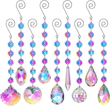 HDCRYSTALGIFTS 9 Pack Crystal Prisms Suncatchers, Rainbow Hanging Crystals Sun Catchers Indoor Windows, Colorful Beads Chains for Home Christmas Tree Decor