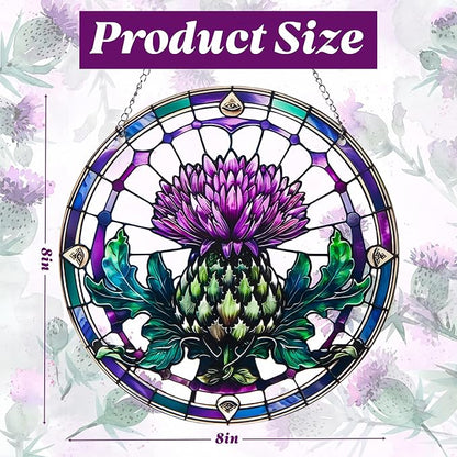 2 Pack Acrylic Thistle Window Hanging, 8in Scottish Symbol Stained - Style Decor, Suncatcher Ornament for Home Wall & Window, Ideal Gift for Celtic Culture Lover