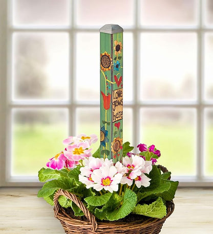 Studio M Art Pole, PVC Weather Resistant Pole with Vinyl Bowl 16 inches Tall Outdoor Decoration for Gardens, Patios, Yards, Landscaping and Birding Accessories, Love Grows Here