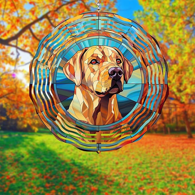 Labrador Retriever Wind Spinner Dog Memorial Gifts, Vibrant 3D Kinetic Aluminum Metal Yard Art, Loss of Dogs Sympathy Gifts, Hanging Outdoor Garden Decor, 8" Wind Sculptures for Patio, Porch (LR 8)