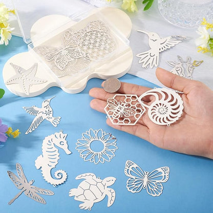 16Pcs Metal Replacement Wind Catcher, Beadthoven Wind Chime Parts Stainless Steel Bird Butterfly Sea Turtle Cow Bee Animal Shaped Flat Metal Embellishments for Wind Bells Memorial Sympathy Wind Chimes
