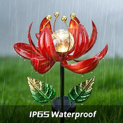 AIINY Solar Lights Outdoor Garden Decor, Solar Wind Spinner Yard Decorations Gifts for Outside, Lotus Windmill Pathway with LED Cracked Crystal Ball Waterproof Flower Sculpture for Patio Lawn