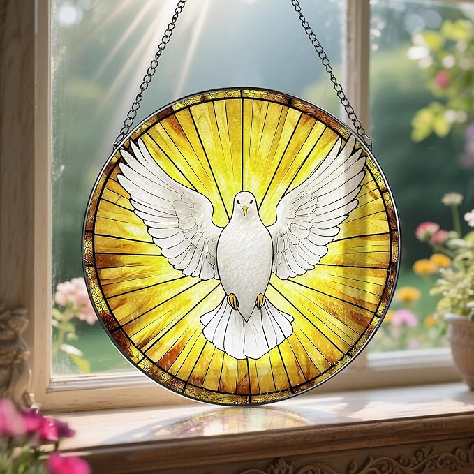 8'' Dove Stained Glass Suncatcher, Stained Glass Window Hanging, Christian Christmas Ornament, Religious Home Decor, Gift for Christmas, Religious Gifts, Christian Gifts