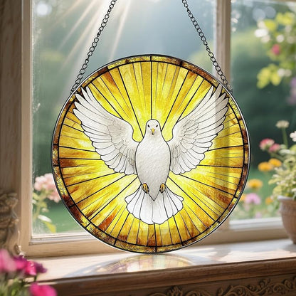 8'' Dove Stained Glass Suncatcher, Stained Glass Window Hanging, Christian Christmas Ornament, Religious Home Decor, Gift for Christmas, Religious Gifts, Christian Gifts