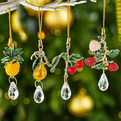 H&D HYALINE & DORA 4 Pcs Fruit Crystal Sun Catcher Rhinestone Cute Fruit Suncatcher with Crystals Prisms for Garden Home Decor