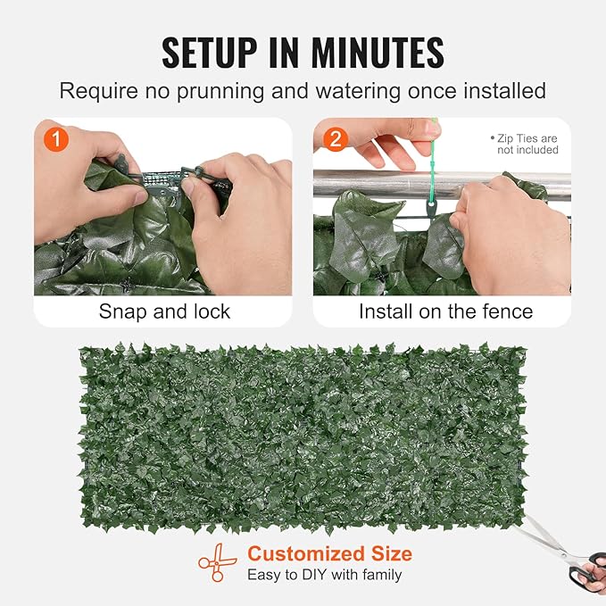 VEVOR Artificial Ivy Privacy Fence Screen, 39 x 98 in Faux Ivy Vine Leaf Hedges Fence, Greenery Privacy Fence with Mesh Cloth Backing, Green Wall Decoration for Outdoor Garden, Yard, Balcony