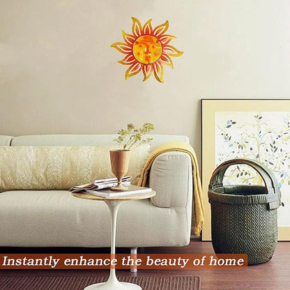 Metal Sun Wall Art Decor,12 Inch Retro Hanging Decor With Glass,Sun Face Valentine Wall Decorations For Patio Yard Garden Fence Living Room Bedroom