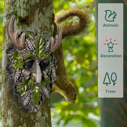 Tree Face Sculpture, Funny Horned Old Man Tree Hugger Statue, Indoor & Outdoor Creative Props for Garden and Home,8.27" x 5.12" x 2.4"