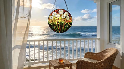 Stained Glass Window Hanging - Colorful Dandelion Pattern 6.3 Inches Suncatcher for Garden Home Decor for Women Mon Grandma Friends