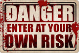 Danger enter At Your Own Rick Scary Halloween Metal Tin Sign, 12x8 Inch, Wall Décor- Spooky Decoration Yard Wall Warning Beware