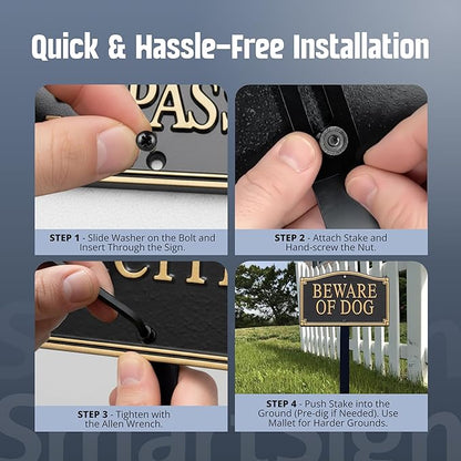 SmartSign Designer Beware of Dog Plaque/Marker/Sign with Stake 18" Tall | 5.75" x 9.5" Aluminum Metal Sign for Yard/Lawn, Gold & Black, Alumi-Shield Coating, Made in USA