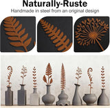 5 Pcs 14.2'' Longer Rusty Metal Flowers and Plants, Rustic Metal Fern Leaf Garden Stakes, Rusty Plant Shaped Decoration for Flower Arrangement Potted Plants Outdoor Lawn Yard Courtyard Art