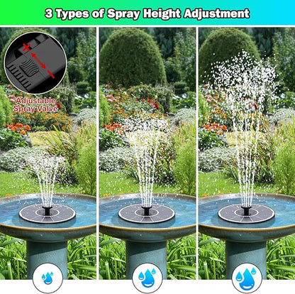 SZMP 3.5W Glass Solar Fountain with Swivel-Out Fixed Rods, Solar Bird Bath Fountains with LED Lights and 2000mAh Battery, 7 Nozzles, Outdoor Solar Water Fountain Pump for Garden, Pool, Pond (White)