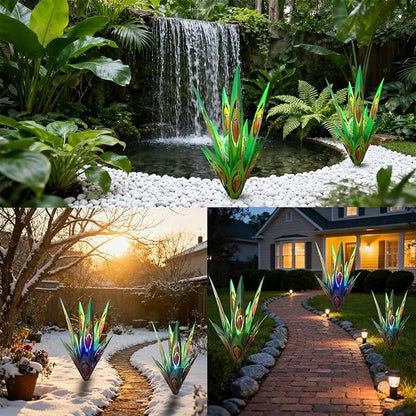 Jesokiibo 2pcs Tequila Sculpture Metal Agave Plant Home Decor Rustic Hand Painted Figurines Yard Decorations Lawn Ornaments（Multi-Color LED Solar Light Green） (Green)