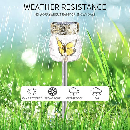 SUNWIND Solar Garden Lights Outdoor Decorative - 3 Pack Decorative Butterfly Glass Jar Lights for Pathway, Lawn, Yard