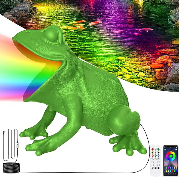RGB Pond Light with APP, 6W Frog Fountain Lights with 12V Transformer, IP68 Waterproof Underwater Pond Lights with 32FT Cables for Ponds Waterfall Fountain Gardens Water Feature, 1 SpotLights