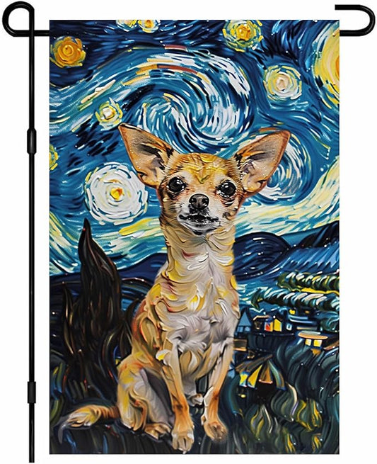 BlissYard Chihuahua Garden Flag 12x18 Double Sided Flag Starry Night Garden Flag Holiday Seasonal Yard Flag for Outside Welcome Porch Yard Patio Yard Banner