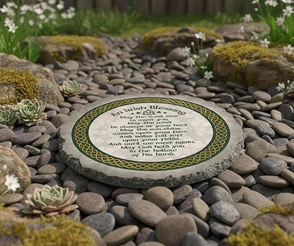 Magnolia Garden 10-Inch an Irish Blessing Decorative Stepping Stone – Weather-Resistant Resin Garden Walkway Tile – Celtic Knot & Shamrock Design Outdoor Accent