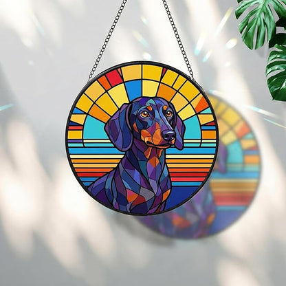 Stained Glass Dog Memorial Suncatcher,Dachshund_02 Window Hanging,Sympathy Gifts for Pet Loss,7.9 inch/20 cm Home and Garden Decor for Dog Lovers