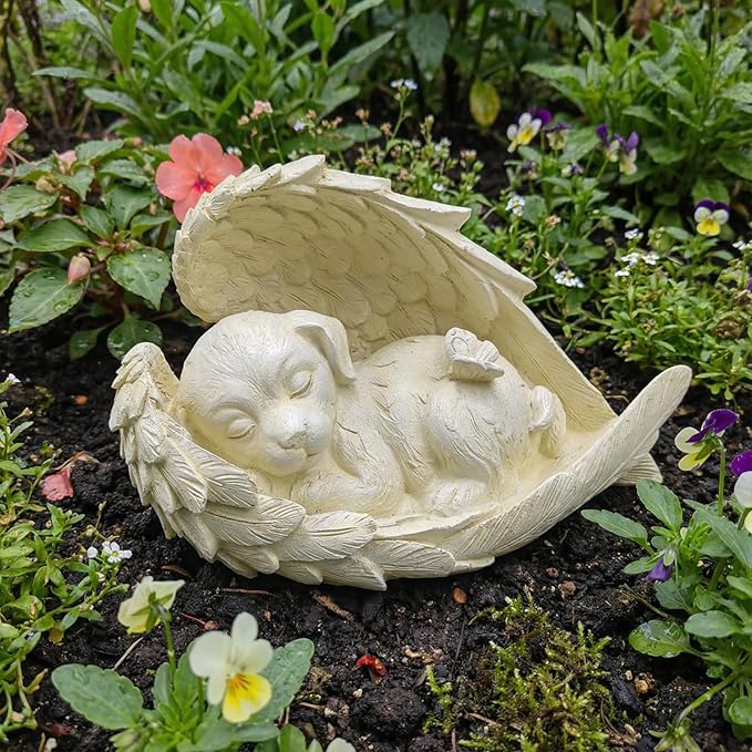 Elenon Dog Pet Memorial Stones Outdoor Statue, Sleeping Dog Memorial Stones Garden Statue Decor, Pet Loss Sympathy Grave Gifts