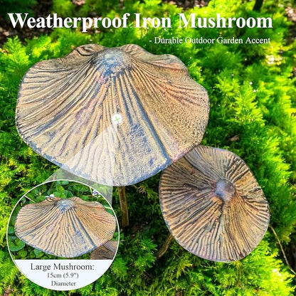 6 Pack Garden Mushroom Outdoor Decoration, Mushroom Statue Yard, Decorative Garden Stakes,Decor Plant Stakes, Metal Yard Art Outdoor, Plant Decorations for Pots-Fixed - Rust Finish