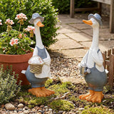 Novabright 2 Pcs Porch Goose Statue, Couple Duck Garden Statues Outdoor, 11 Inch Weather Resistant Resin Yard Decor for Patio Lawn Front Porch Indoor Outdoor Figurines Housewarming Gift