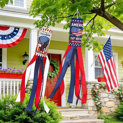 NOVWANG American Eagle Windsock, 2 Pack Heavy Duty USA Wind Spinners Red White Blue Wind Socks for Outdoor 250 Years Anniversary Patriotic Decor